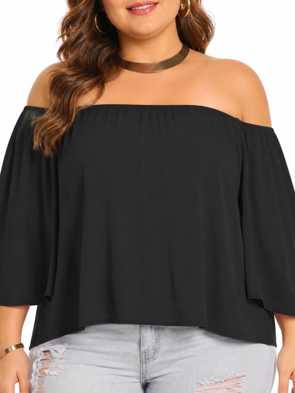 Women’s Bluetime Black Off Shoulder Top Blouse Flowy Short Sleeves Sz 2X Plus